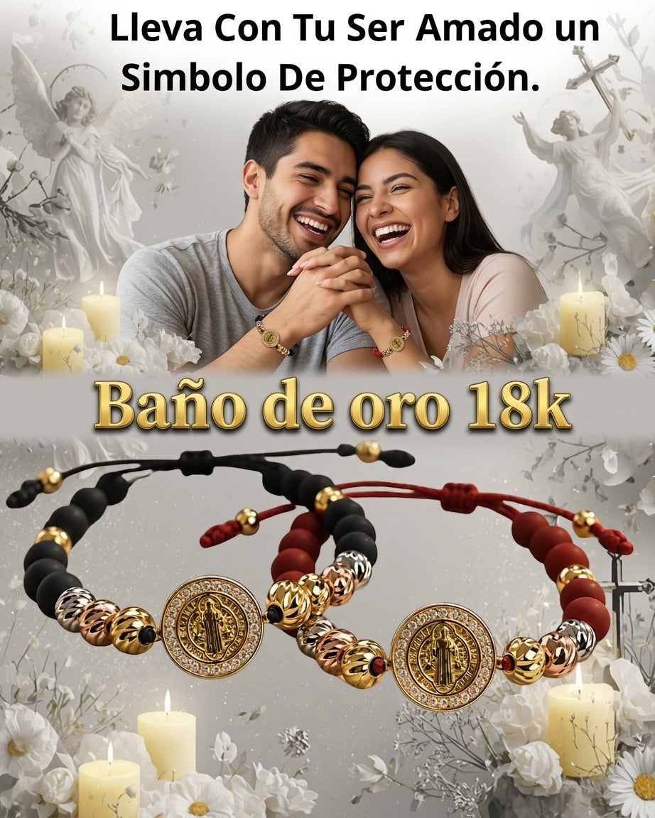 San Benito Dúo Protector | Blinda tu Relación de Envidias y Terceras Personas con Baño de Oro de 18K