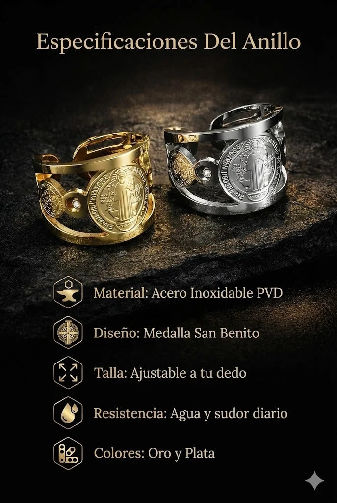 Anillo San Benito Escudo Personal — Camina Protegido Contra el Mal de Ojo y las Envidias